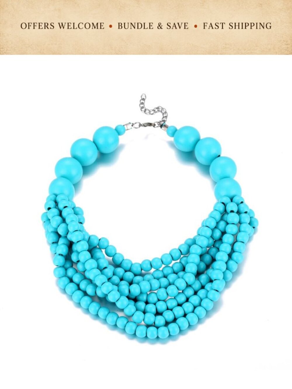 Boho Wooden Beaded Layered Choker Necklace Handmade Statement